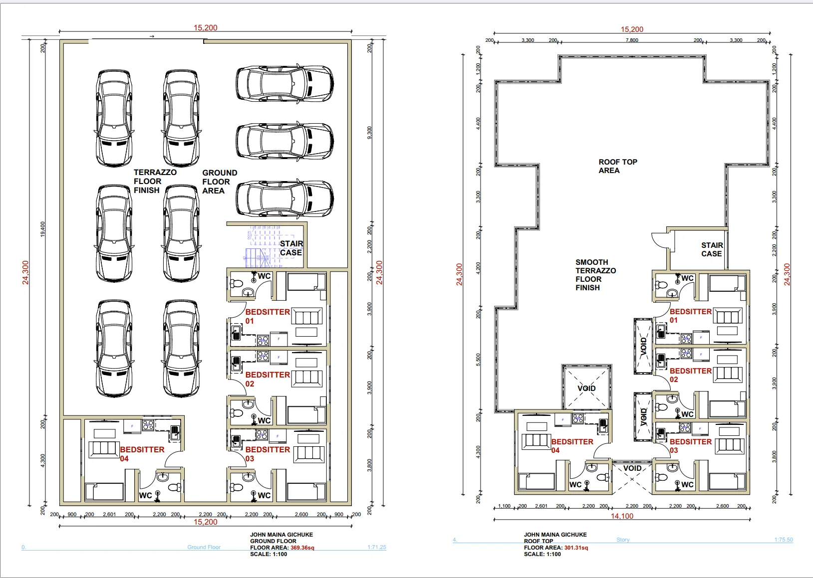 Ground floor and rooftop plans