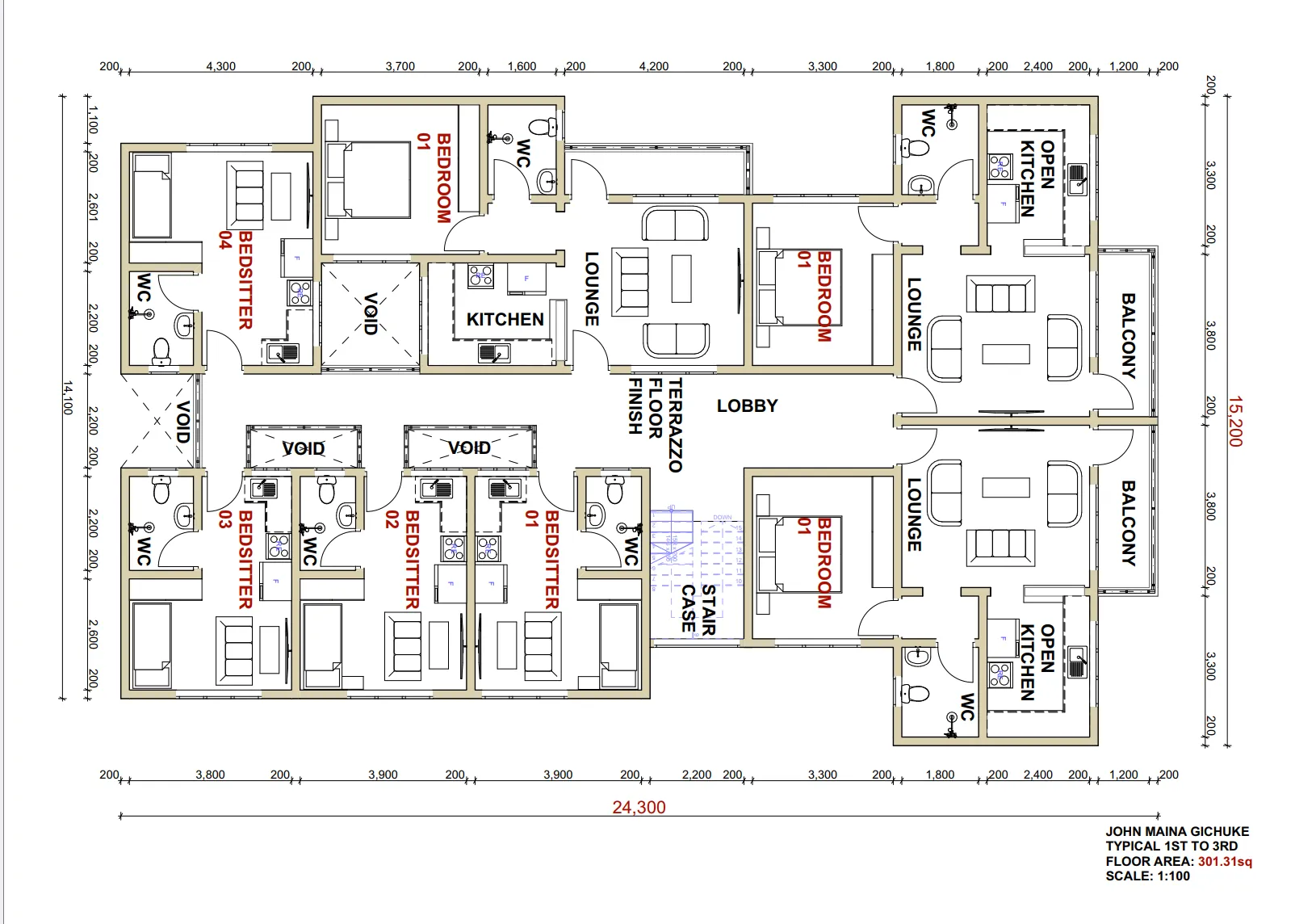 Typical floor plan — 1st to 3rd