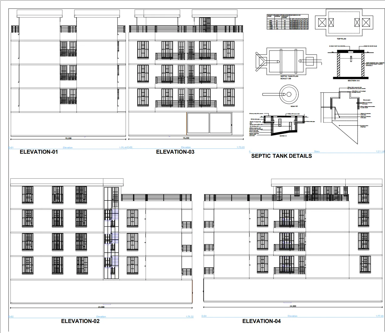 Architectural elevations — E-01 to E-04