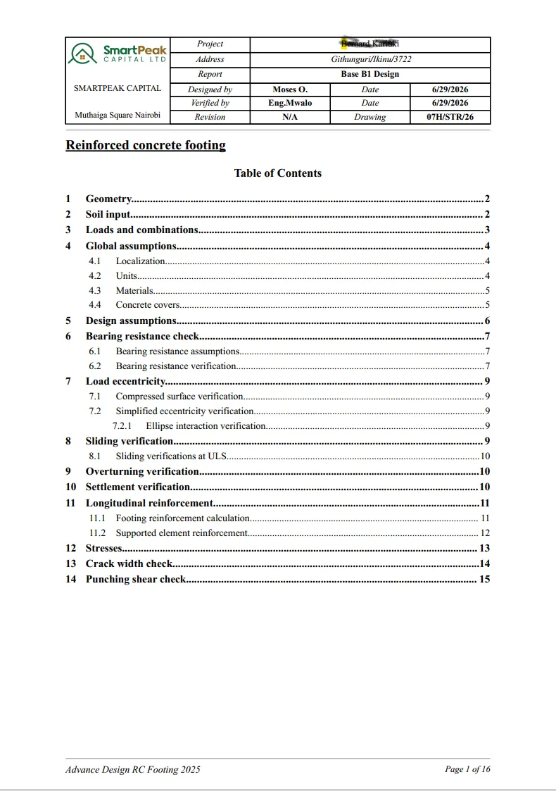 Structural analysis — column schedule